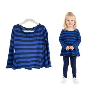 Ralph Lauren Shirt Girls 4-4T Striped Navy Royal Blue Polo Pony Preppy 311511859